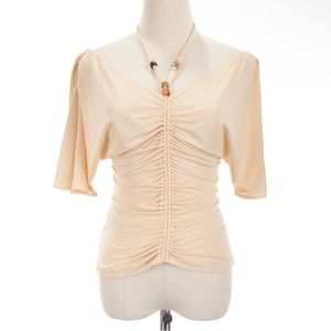 A.L.C. NWT NINA Ruched Top Cream W/Wood Bead Detail SIZE L